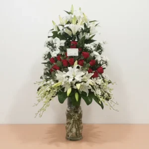 Classic Red Rose & White Lily Arrangement